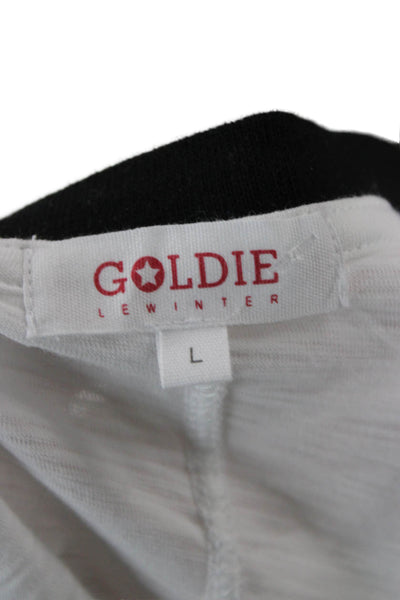 Goldie Women Ringer T-Shirt White Pima Cotton Crew Neck Long Sleeve Size L