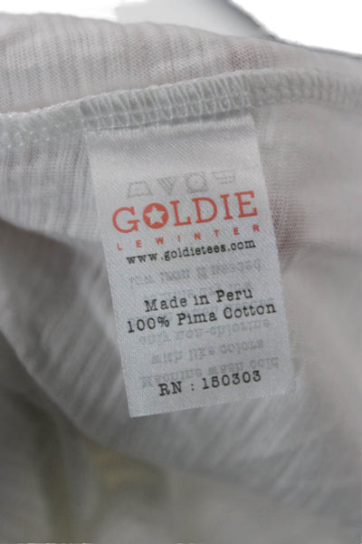 Goldie Women Ringer T-Shirt White Pima Cotton Crew Neck Long Sleeve Size L