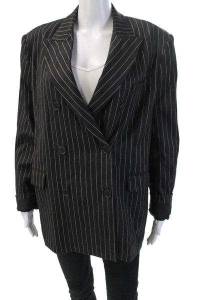 IRO Unisex Black Striped Wool Blend Blazer Collared Long Sleeve Size 38