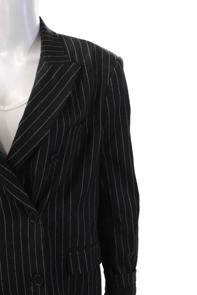 IRO Unisex Black Striped Wool Blend Blazer Collared Long Sleeve Size 38