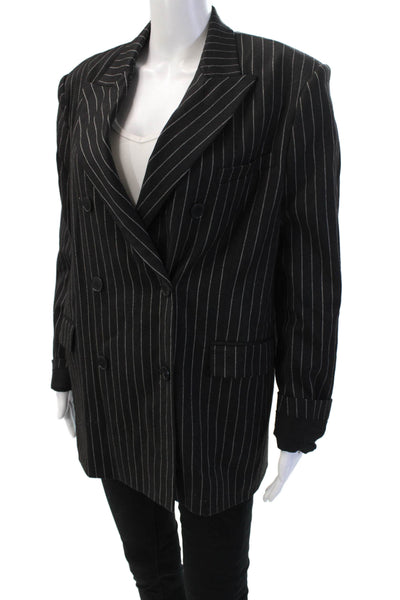 IRO Unisex Black Striped Wool Blend Blazer Collared Long Sleeve Size 38