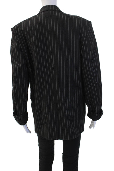 IRO Unisex Black Striped Wool Blend Blazer Collared Long Sleeve Size 38