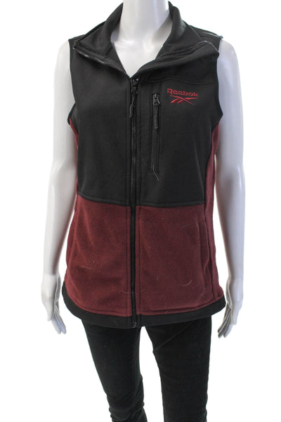 Reebok Womens High Neck Zip Front Sleeveless Black Sports Vest Polyester Size S