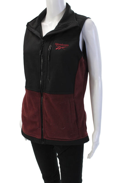 Reebok Womens High Neck Zip Front Sleeveless Black Sports Vest Polyester Size S