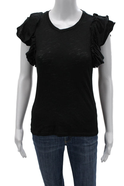 Goldie Womens Basic Black Pima Cotton Crew Neck Cap Sleeve T-Shirt Size S