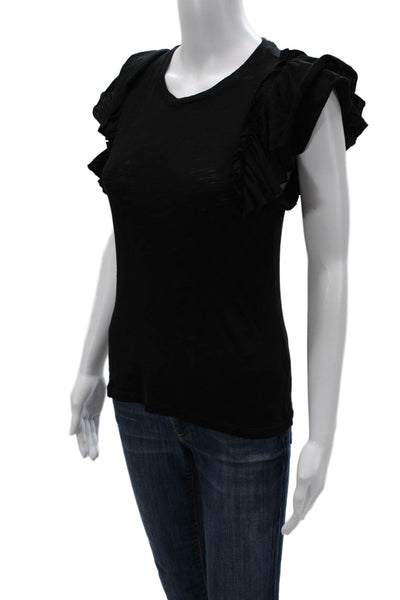 Goldie Womens Basic Black Pima Cotton Crew Neck Cap Sleeve T-Shirt Size S