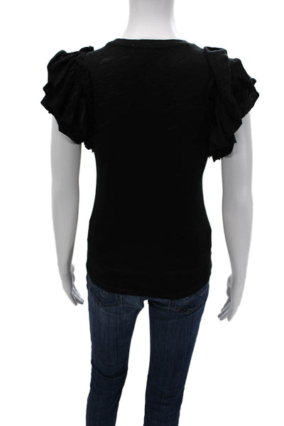 Goldie Womens Basic Black Pima Cotton Crew Neck Cap Sleeve T-Shirt Size S