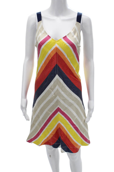 Trina Turk Women Slip Dress Multi Color Striped V-Neck Sleeveless Short Size S