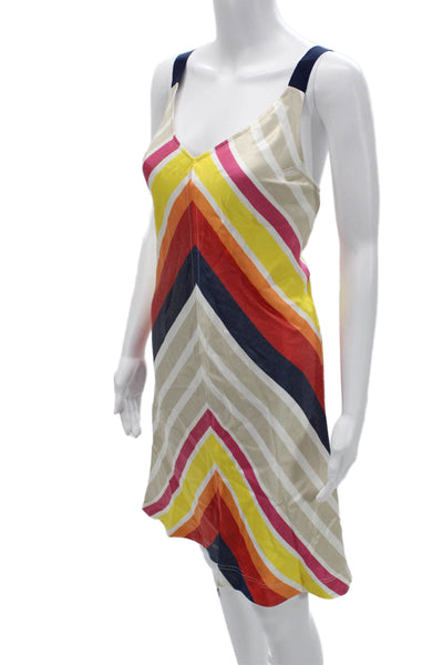 Trina Turk Women Slip Dress Multi Color Striped V-Neck Sleeveless Short Size S