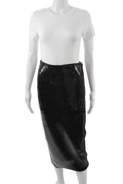 Zara Women Straight Pencil Skirt Black Midi 95% Polyester 5% Elastane Size S
