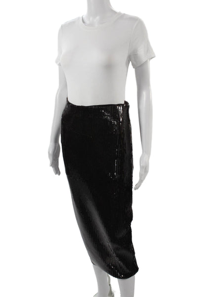 Zara Women Straight Pencil Skirt Black Midi 95% Polyester 5% Elastane Size S