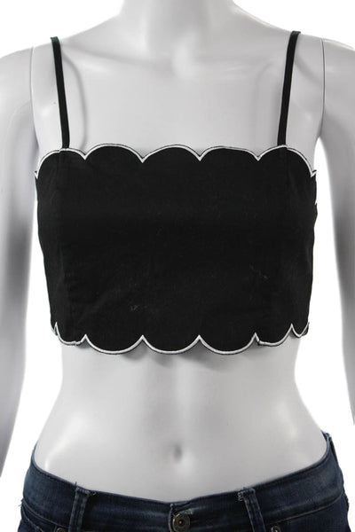 Wayf Womens Cropped Camisole Black Cotton Spandex Zip Size XS