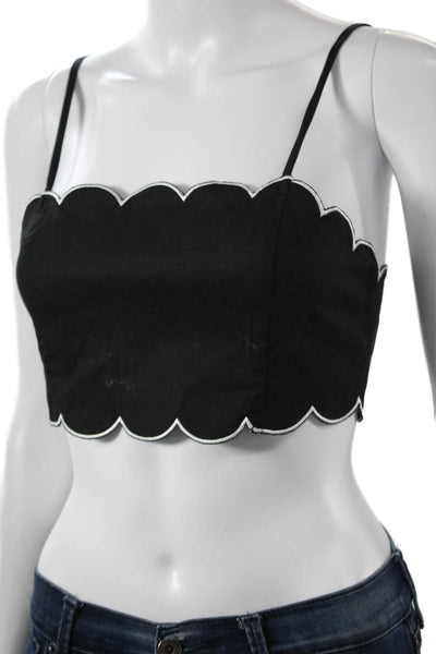Wayf Womens Cropped Camisole Black Cotton Spandex Zip Size XS
