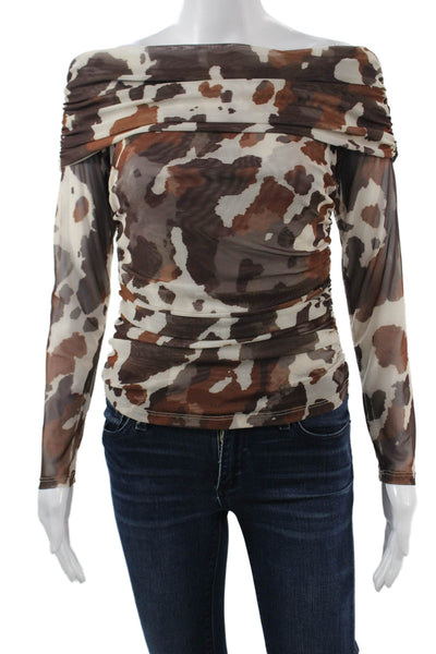 Maeve Anthropologie Women Camouflage Long Sleeve Top Brown Size XS