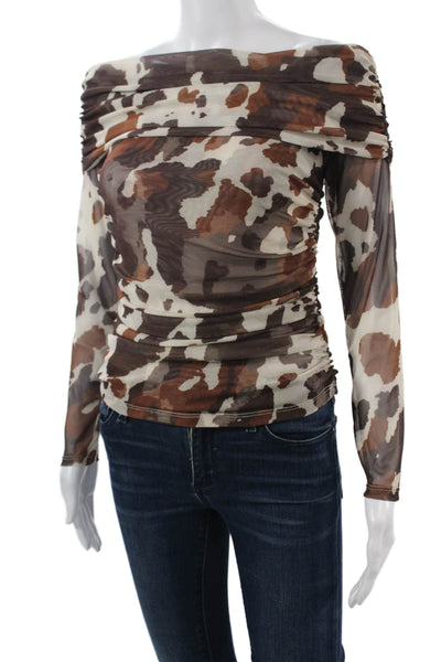 Maeve Anthropologie Women Camouflage Long Sleeve Top Brown Size XS