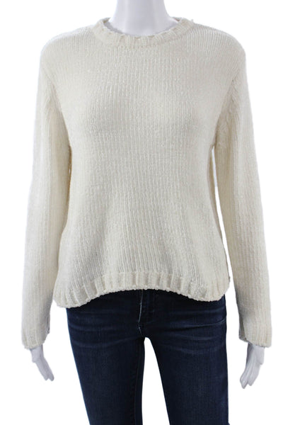 Bella Dahl Unisex Pullover Sweater White Crewneck Long Sleeve Polyester Size XS