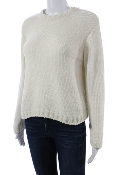 Bella Dahl Unisex Pullover Sweater White Crewneck Long Sleeve Polyester Size XS