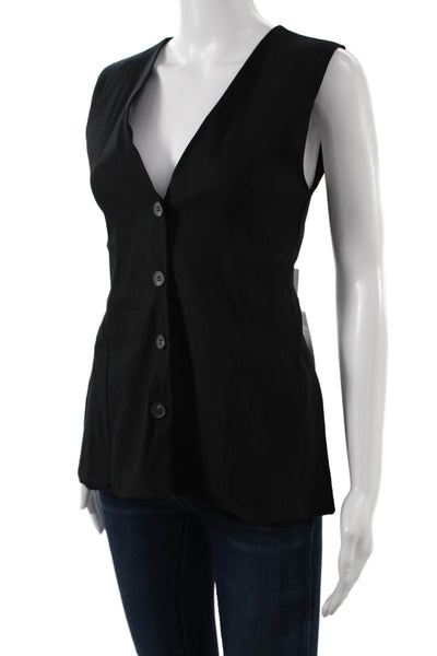 Zara Womens Classic V Neck Button Sleeveless Black Vest Size S