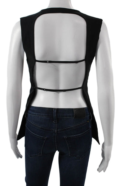 Zara Womens Classic V Neck Button Sleeveless Black Vest Size S