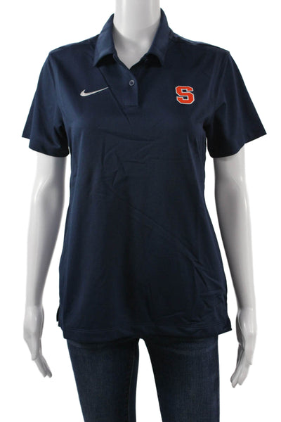 Nike Women Polo Top Dark Blue Collared Button Short Sleeve Polyester Size S