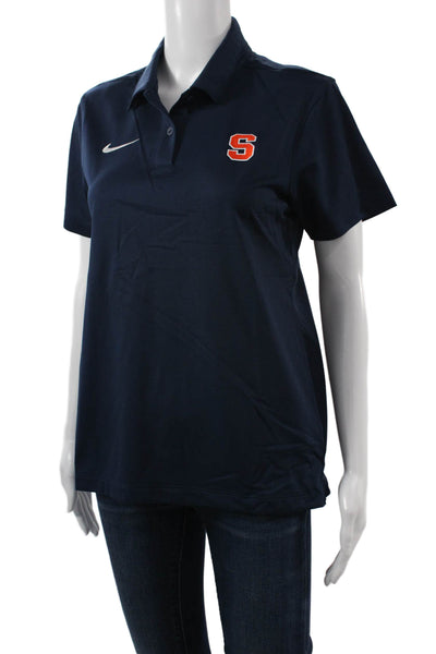 Nike Women Polo Top Dark Blue Collared Button Short Sleeve Polyester Size S