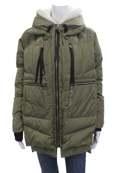 Orolay Women Puffer Parka Quilted Jacket Green Drawstring High Neck Size XS