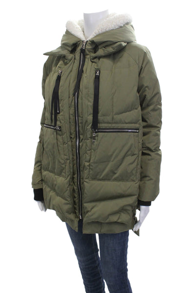 Orolay Women Puffer Parka Quilted Jacket Green Drawstring High Neck Size XS