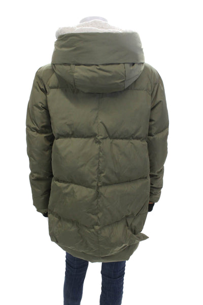 Orolay Women Puffer Parka Quilted Jacket Green Drawstring High Neck Size XS