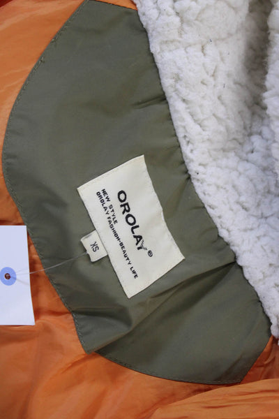 Orolay Women Puffer Parka Quilted Jacket Green Drawstring High Neck Size XS