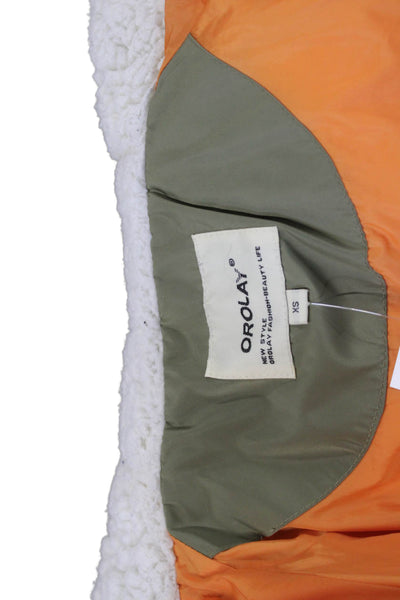 Orolay Women Puffer Parka Quilted Jacket Green Drawstring High Neck Size XS