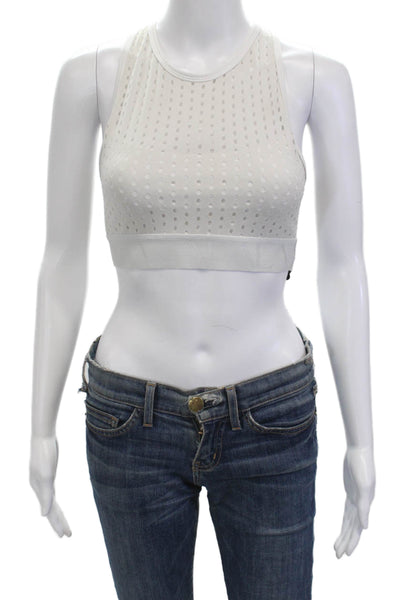 ALALA Womens Laser Cut Crew Neck Sleeveless Sports Bra White Size S