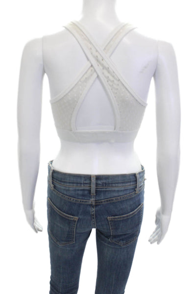 ALALA Womens Laser Cut Crew Neck Sleeveless Sports Bra White Size S