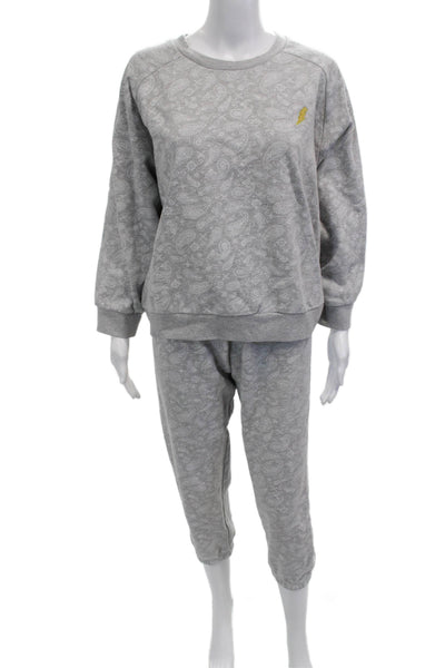 Aqua Womens Pullover Sweatshirt Gray Paisley Crewneck Long Sleeve Size L