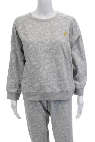 Aqua Womens Pullover Sweatshirt Gray Paisley Crewneck Long Sleeve Size L