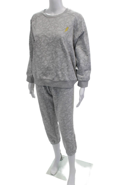 Aqua Womens Pullover Sweatshirt Gray Paisley Crewneck Long Sleeve Size L