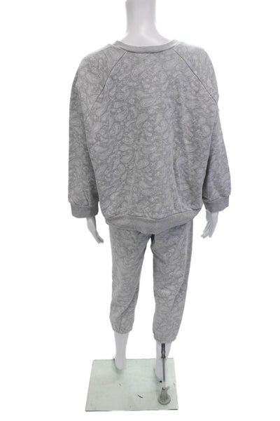 Aqua Womens Pullover Sweatshirt Gray Paisley Crewneck Long Sleeve Size L