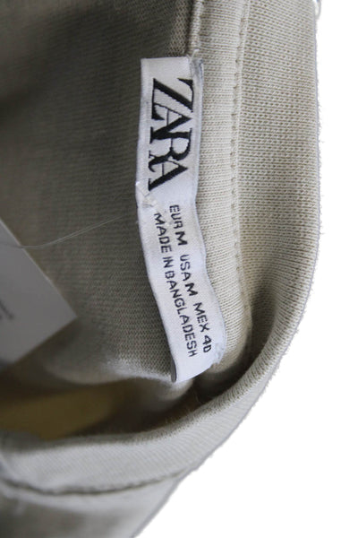 Zara Mens Beige Cotton Short Sleeve Crew Neck Solid T-Shirt Size M