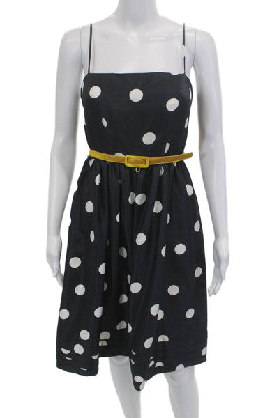 Eliza J Women A-Line Sundress Black Polka Dot Square Neck Knee Length Size 2