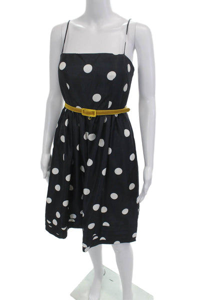 Eliza J Women A-Line Sundress Black Polka Dot Square Neck Knee Length Size 2