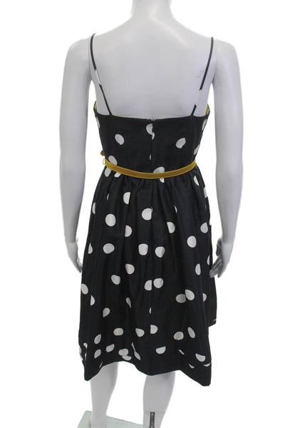 Eliza J Women A-Line Sundress Black Polka Dot Square Neck Knee Length Size 2