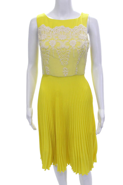 Eva Franco Womens Fit & Flare Dress Yellow Sleeveless Round Neck Size 4