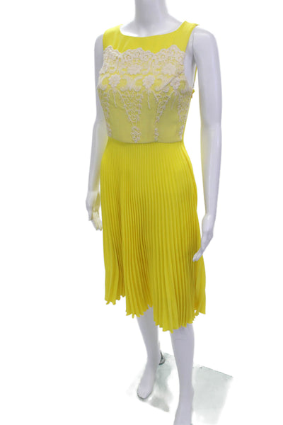 Eva Franco Womens Fit & Flare Dress Yellow Sleeveless Round Neck Size 4