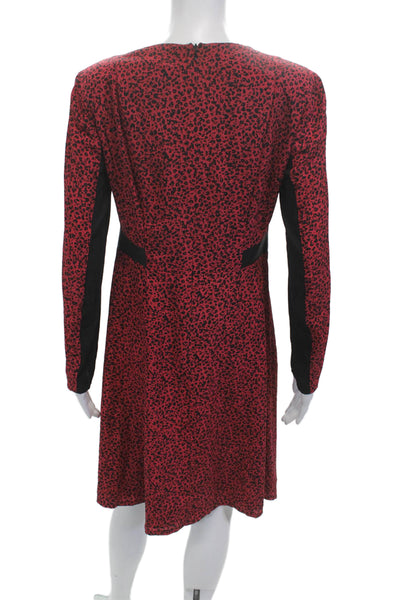 Nanette Lepore Women A-Line Dress Red Animal Print V-Neck Long Sleeve Size 6