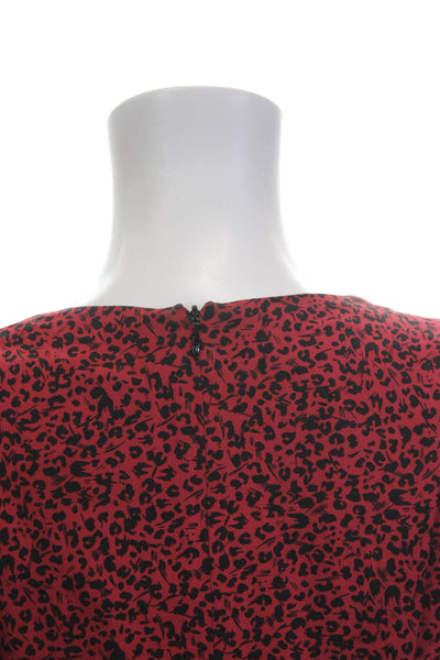Nanette Lepore Women A-Line Dress Red Animal Print V-Neck Long Sleeve Size 6