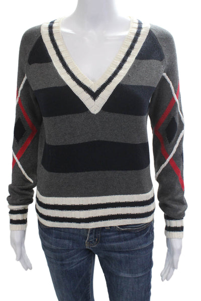 Lamb Unisex V-Neck Argyle Pullover Sweater Dark Gray Cotton Cashmere Size XS