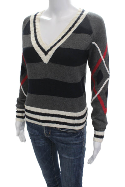Lamb Unisex V-Neck Argyle Pullover Sweater Dark Gray Cotton Cashmere Size XS