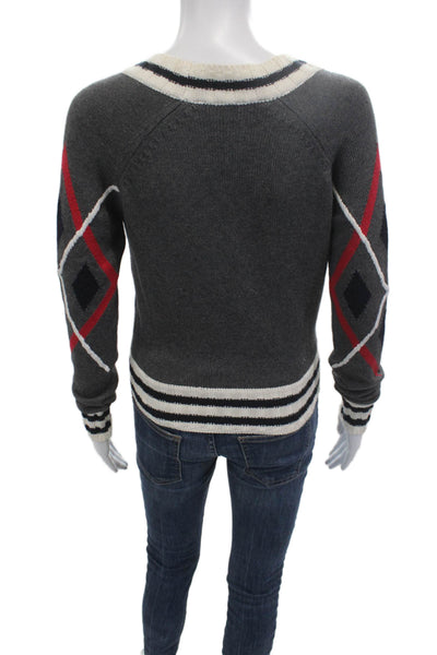 Lamb Unisex V-Neck Argyle Pullover Sweater Dark Gray Cotton Cashmere Size XS