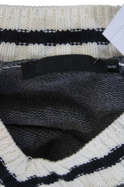 Lamb Unisex V-Neck Argyle Pullover Sweater Dark Gray Cotton Cashmere Size XS