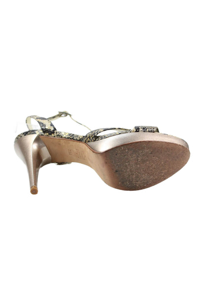 Via Spiga Womens Ankle Strap Snakeskin Print Heels Gray Size 7