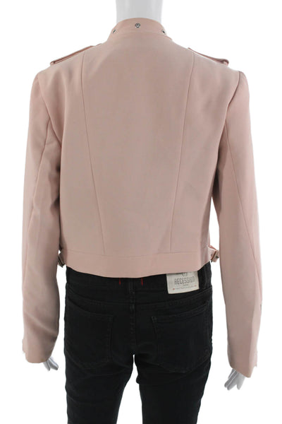 philosophy Womens Biker Jacket Pink Buckle High Neck Long Sleeve Size 4